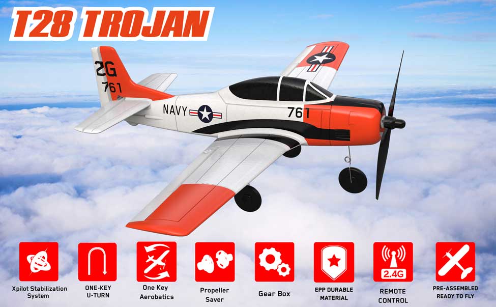 VOLANTEXRC T-28 Trojan 400mm Wingspan 4CH Airplane With Xpilot Stabilizer RTF