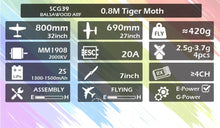 Load image into Gallery viewer, Dancing Wings Tiger Moth 800mm Wingspan Balsa - ARF PNP