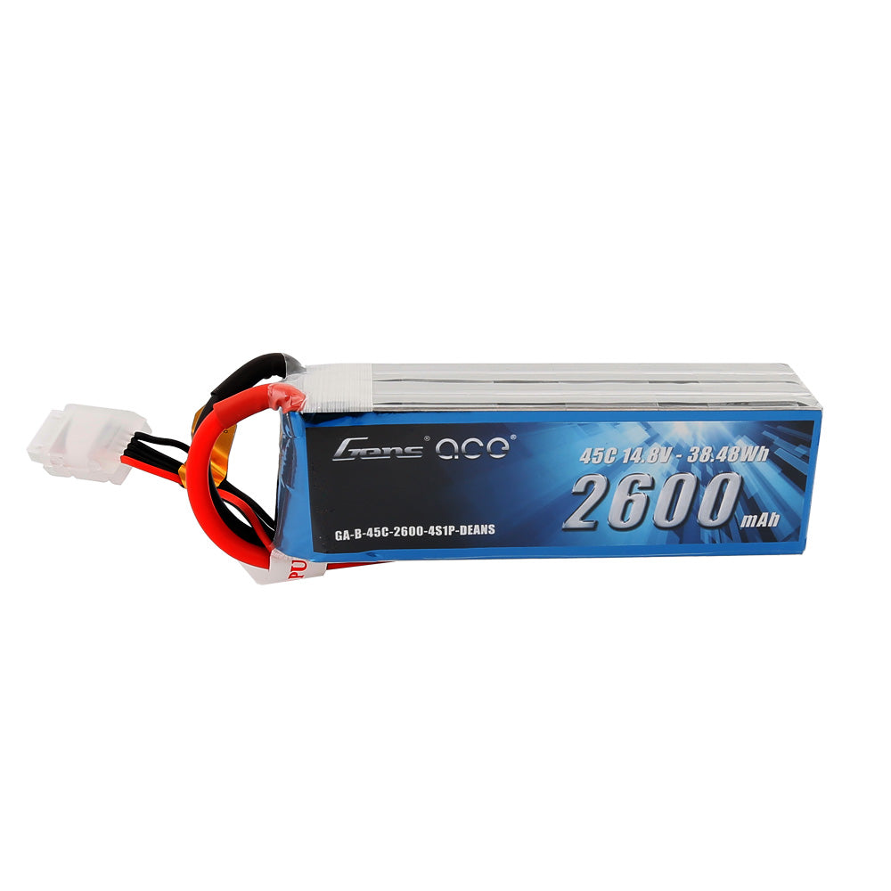Gens ace 2600mAh 4S 14.8V 45C Lipo Battery Pack with Deans Plug
